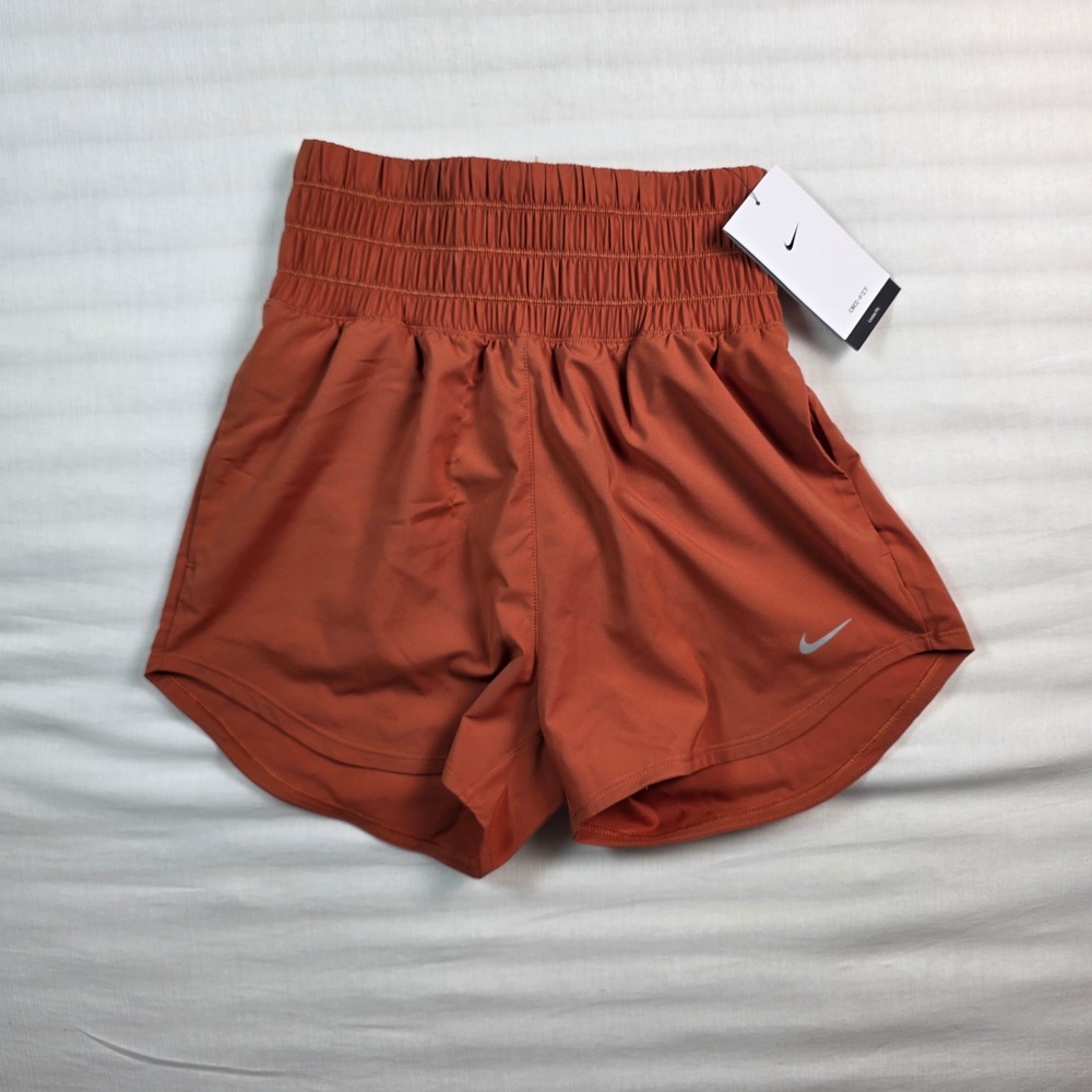 Nike Dri-FIT One Women High-Waisted Smocked Training Shorts Orange DX6642-825 XS